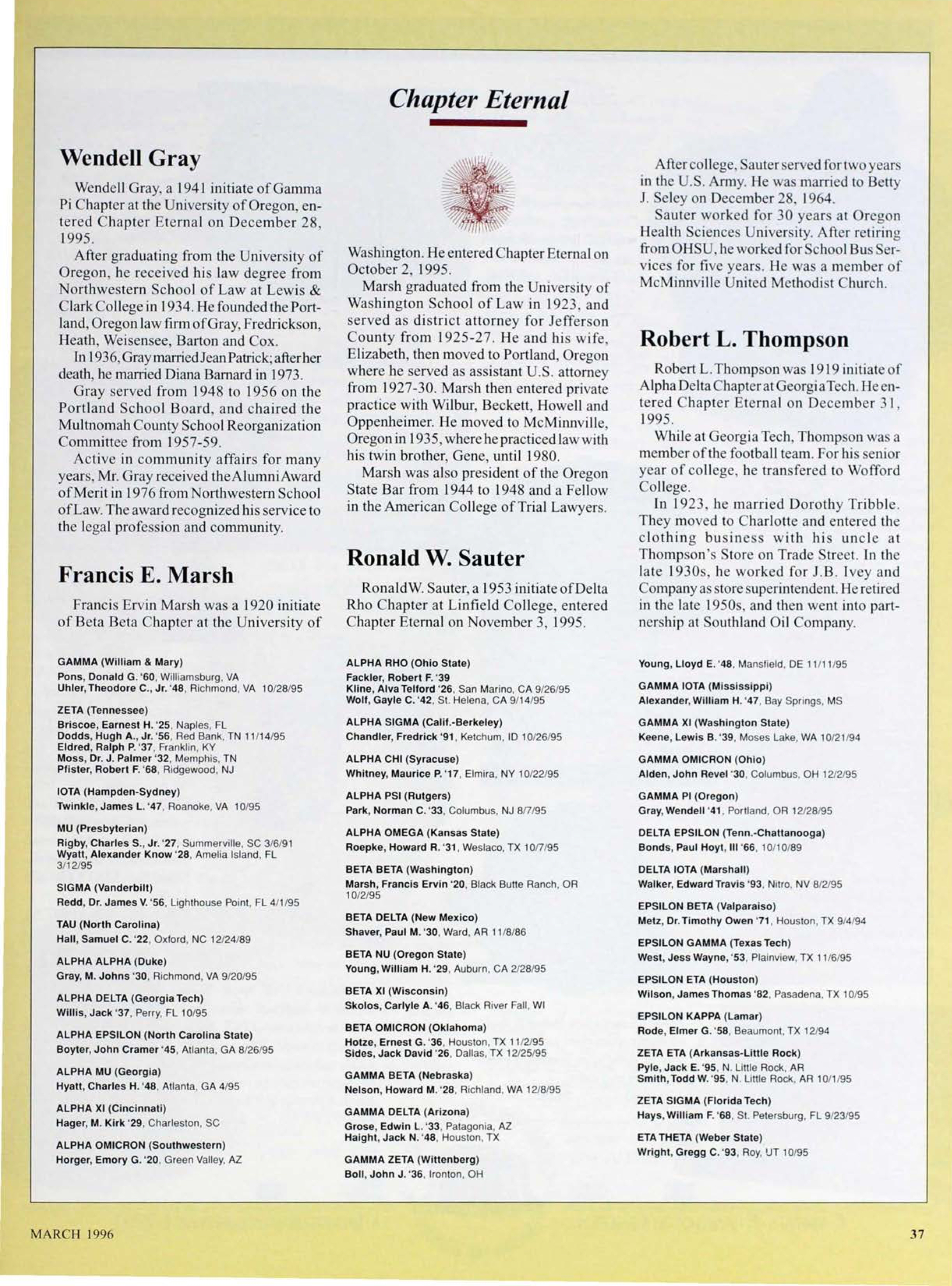 Chapter Eternal, March 1996